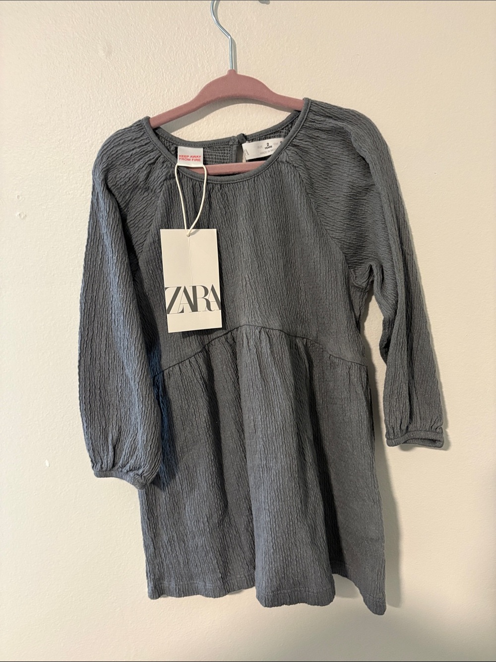Zara Charcoal Textured Long-Sleeve Girls' Dress